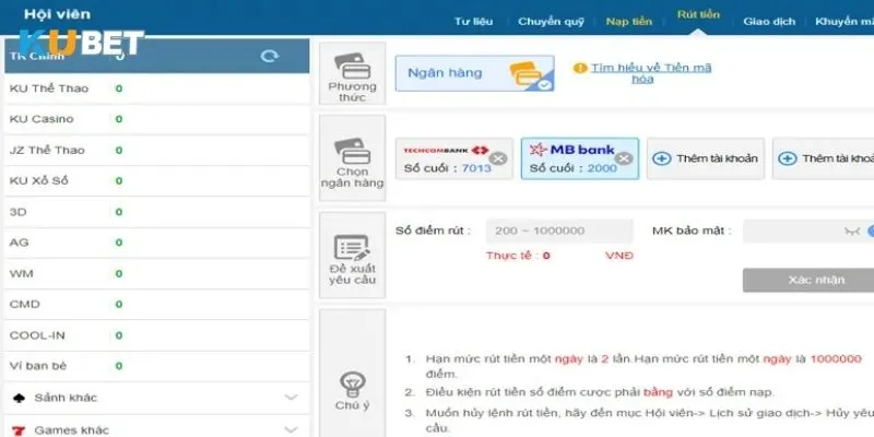 Quy trình rút tiền Kubet đảm bảo thành công 100%